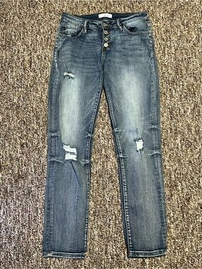 KanCan Women’s High Rise Button Fly Skinny Ankle Denim Distressed Jeans Size 27